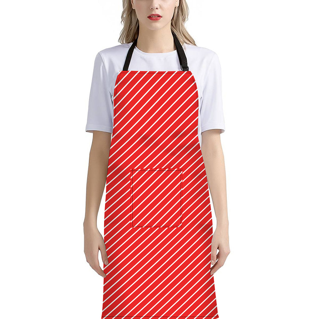 Candy Cane Striped Pattern Print Bib Apron With Pocket