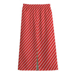 Candy Cane Striped Pattern Print Cotton Front Slit Maxi Skirt