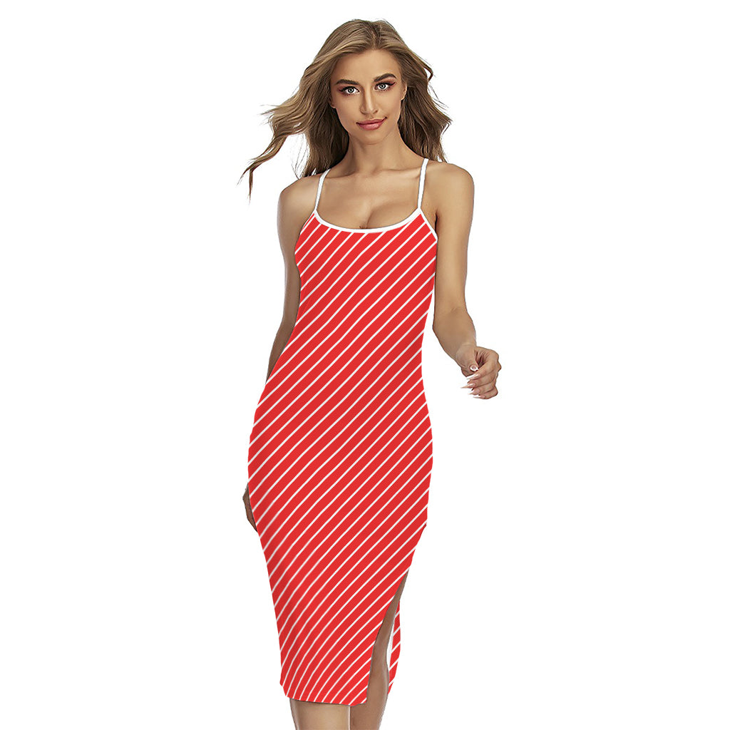 Candy Cane Striped Pattern Print Cross Back Cami Dress