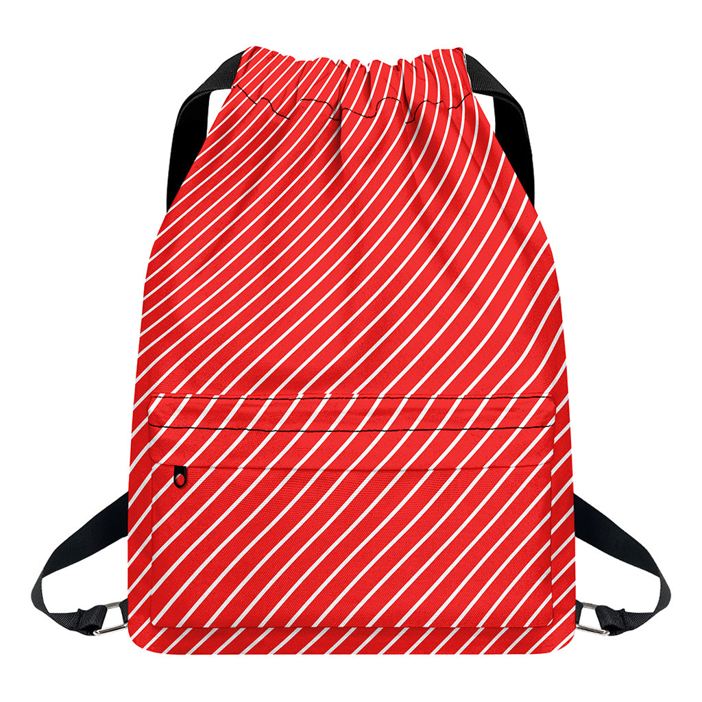 Candy Cane Striped Pattern Print Drawstring Backpack