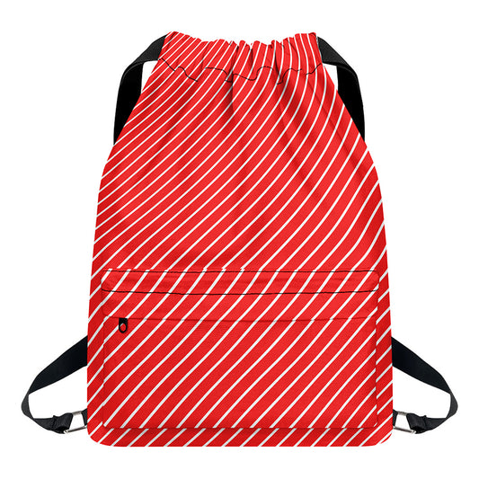 Candy Cane Striped Pattern Print Drawstring Backpack