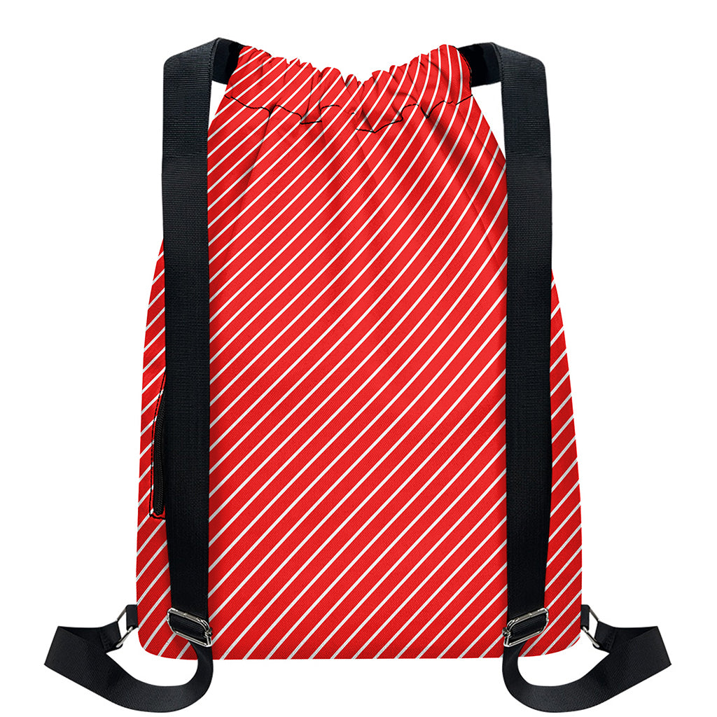 Candy Cane Striped Pattern Print Drawstring Backpack