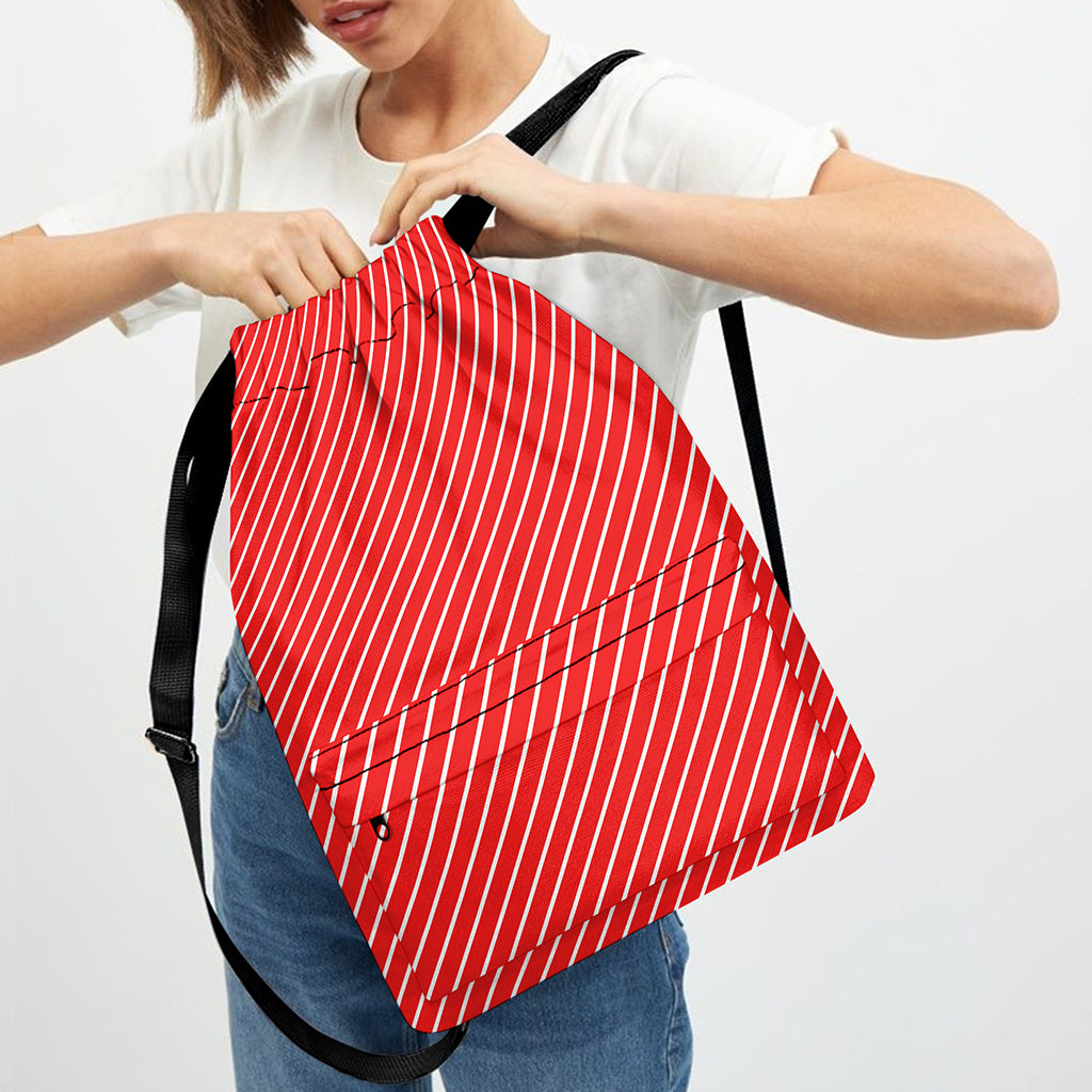 Candy Cane Striped Pattern Print Drawstring Backpack