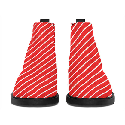 Candy Cane Striped Pattern Print Flat Ankle Boots