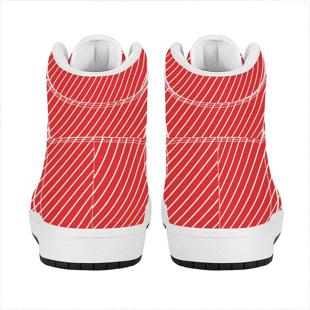 Candy Cane Striped Pattern Print High Top Leather Sneakers