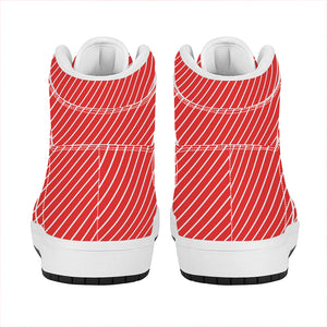 Candy Cane Striped Pattern Print High Top Leather Sneakers