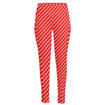 Candy Cane Striped Pattern Print High-Waisted Pocket Leggings