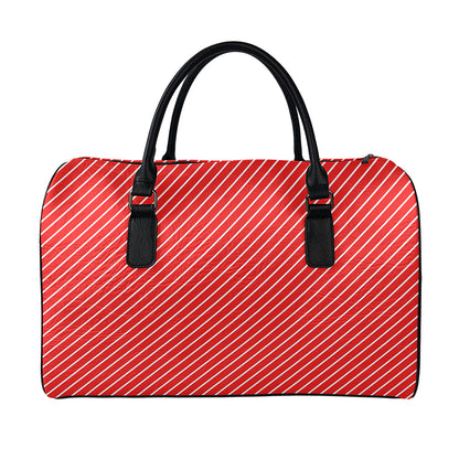 Candy Cane Striped Pattern Print Leather Duffle Bag