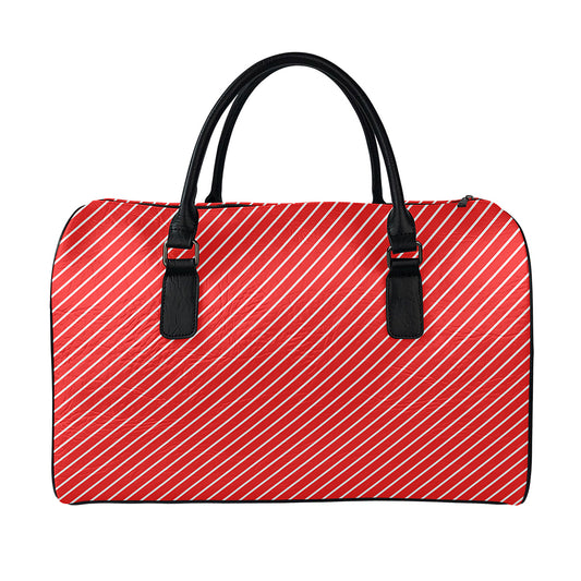 Candy Cane Striped Pattern Print Leather Duffle Bag