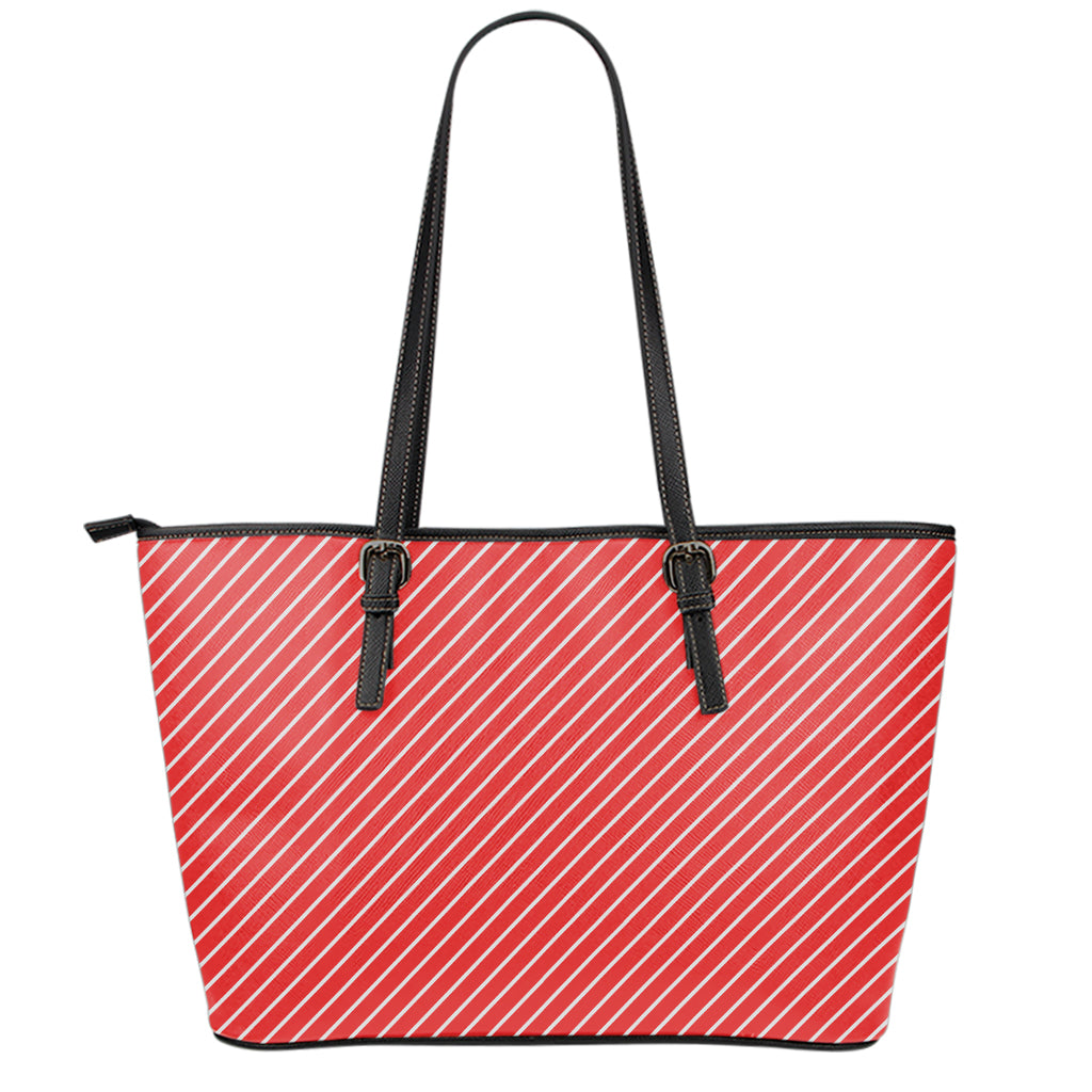 Candy Cane Striped Pattern Print Leather Tote Bag