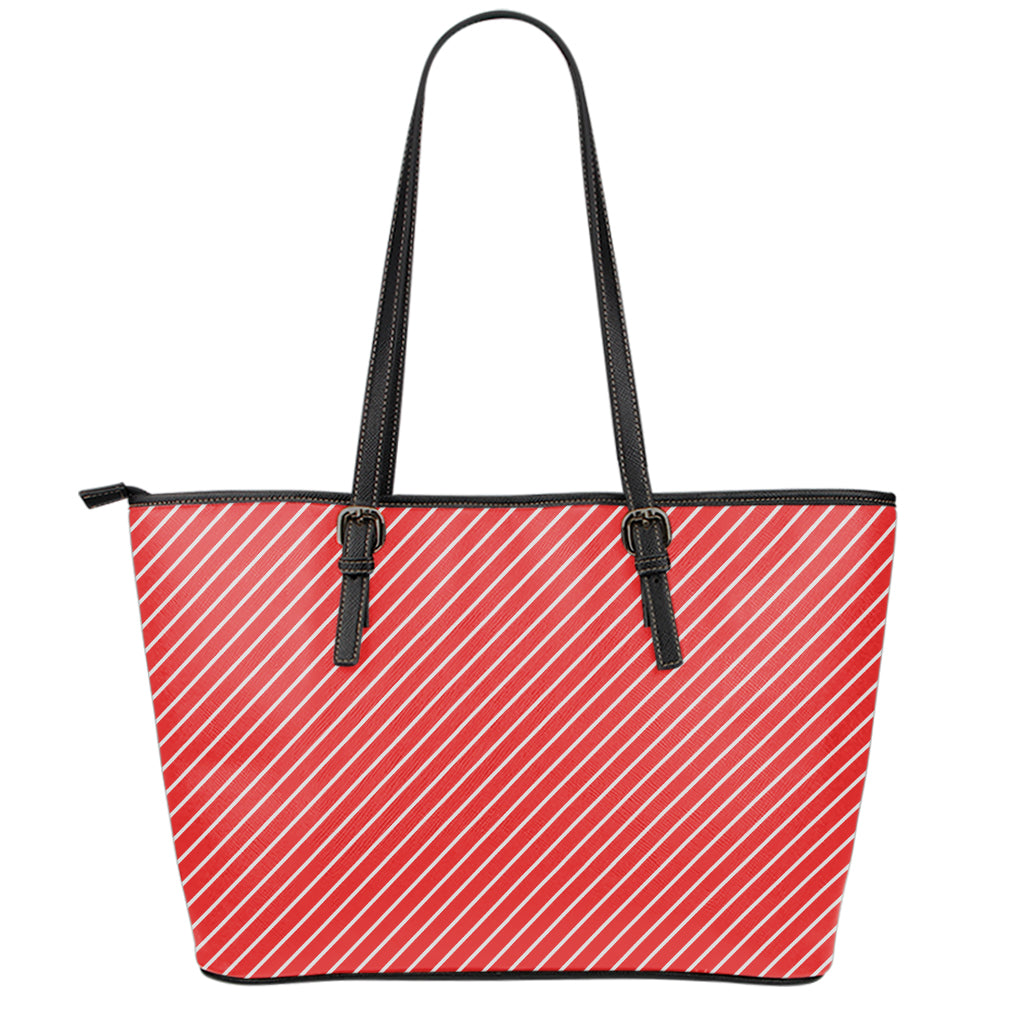 Candy Cane Striped Pattern Print Leather Tote Bag