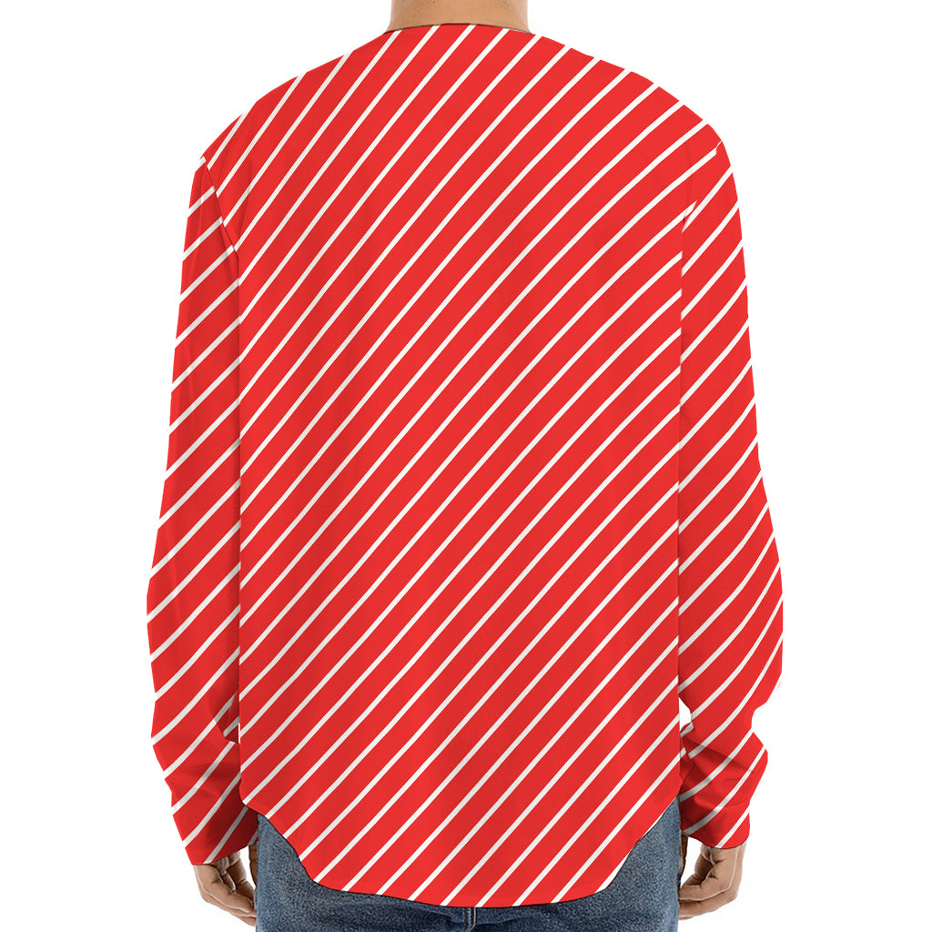 Candy Cane Striped Pattern Print Long Sleeve Baseball Jersey