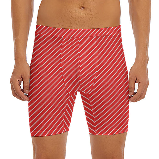 Candy Cane Striped Pattern Print Men's Long Boxer Briefs