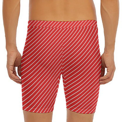 Candy Cane Striped Pattern Print Men's Long Boxer Briefs