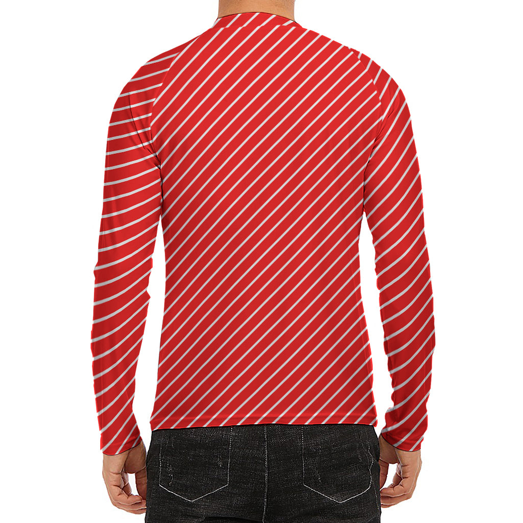 Candy Cane Striped Pattern Print Men's Long Sleeve Rash Guard