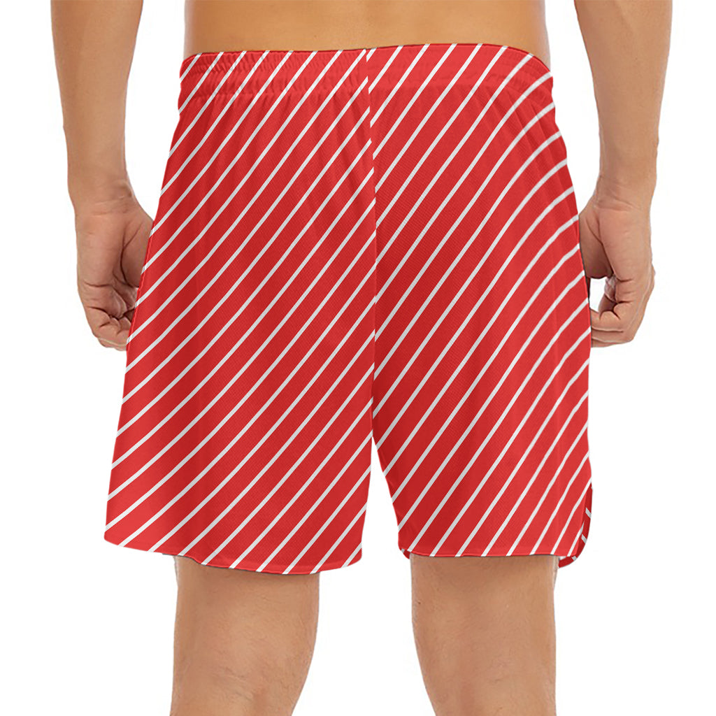 Candy Cane Striped Pattern Print Men's Split Running Shorts