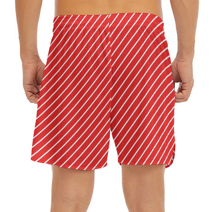 Candy Cane Striped Pattern Print Men's Split Running Shorts