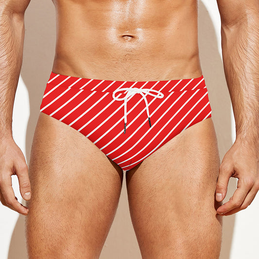 Candy Cane Striped Pattern Print Men's Swim Briefs