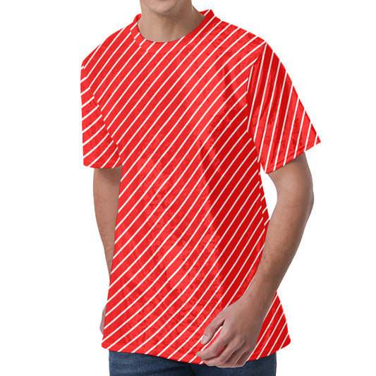 Candy Cane Striped Pattern Print Men's Velvet T-Shirt
