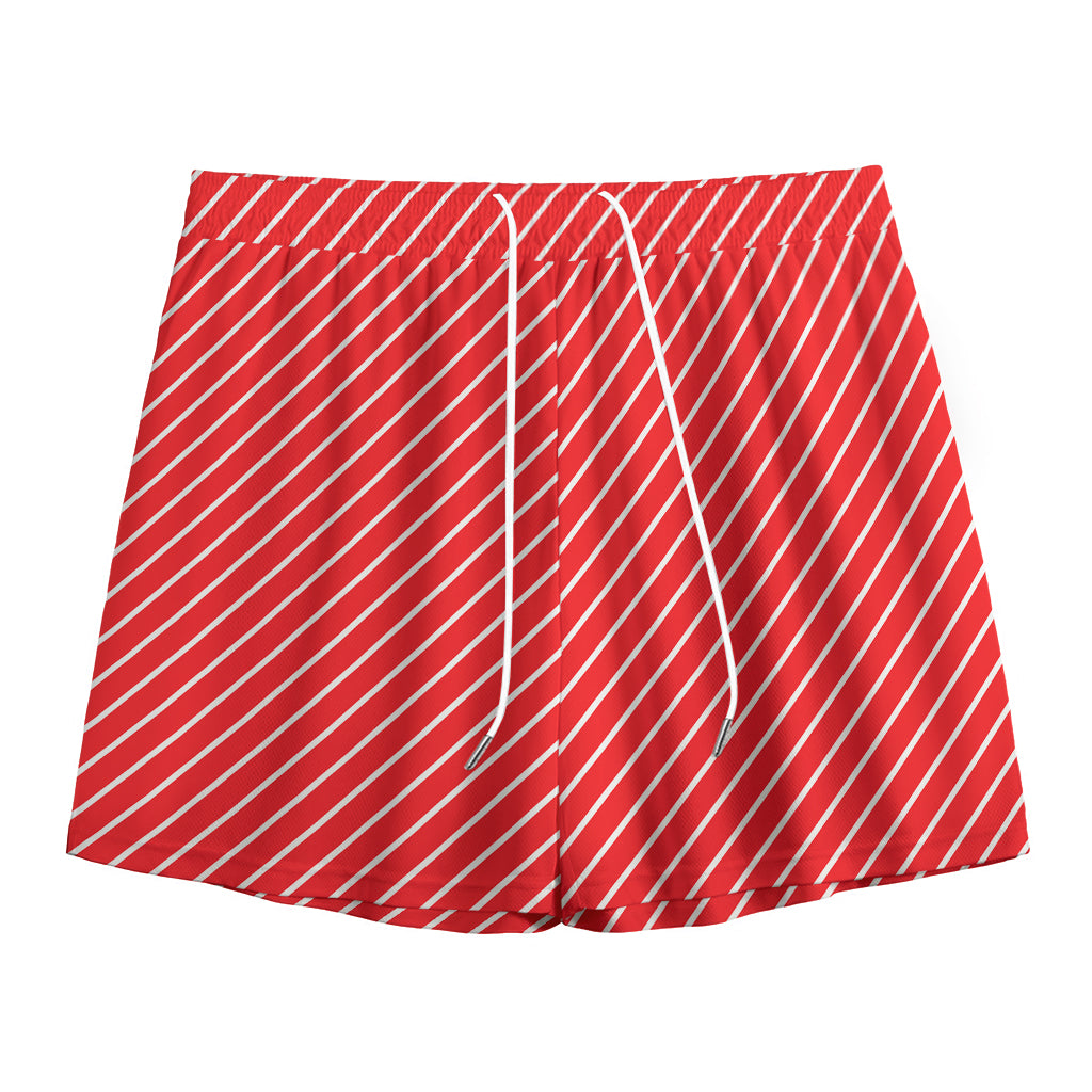 Candy Cane Striped Pattern Print Mesh Shorts