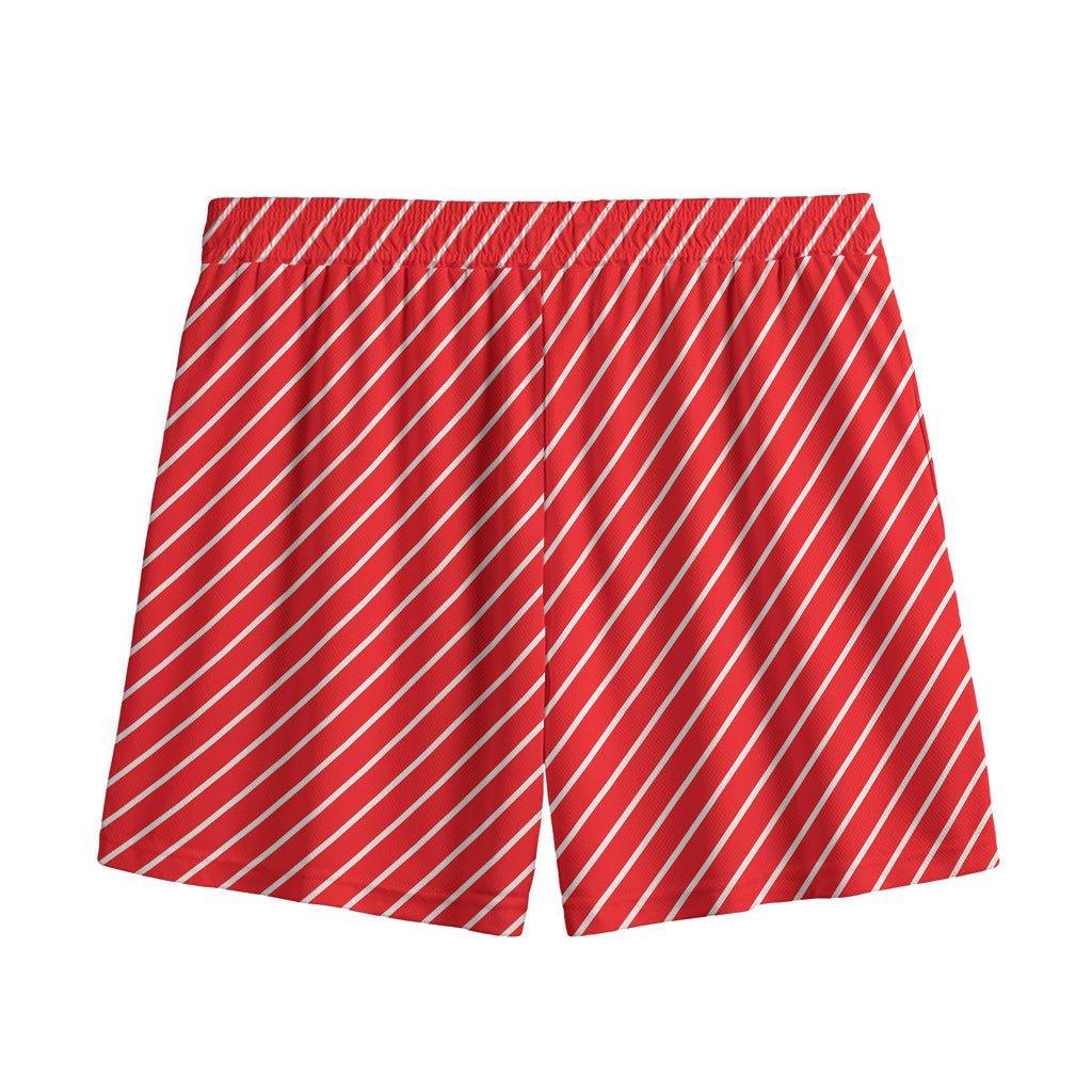 Candy Cane Striped Pattern Print Mesh Shorts