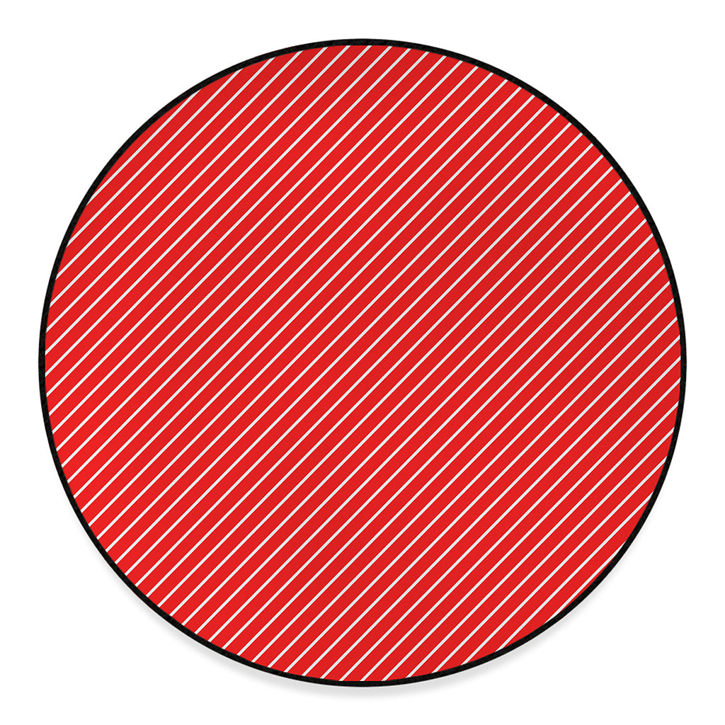 Candy Cane Striped Pattern Print Round Floor Mat