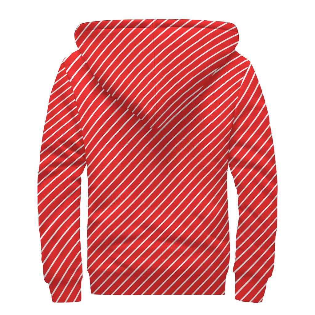 Candy Cane Striped Pattern Print Sherpa Lined Zip Up Hoodie