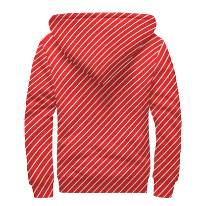Candy Cane Striped Pattern Print Sherpa Lined Zip Up Hoodie