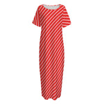 Candy Cane Striped Pattern Print Short Sleeve Long Nightdress