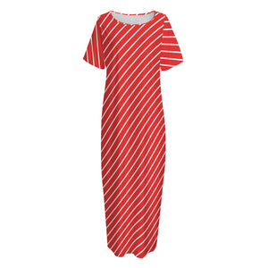 Candy Cane Striped Pattern Print Short Sleeve Long Nightdress