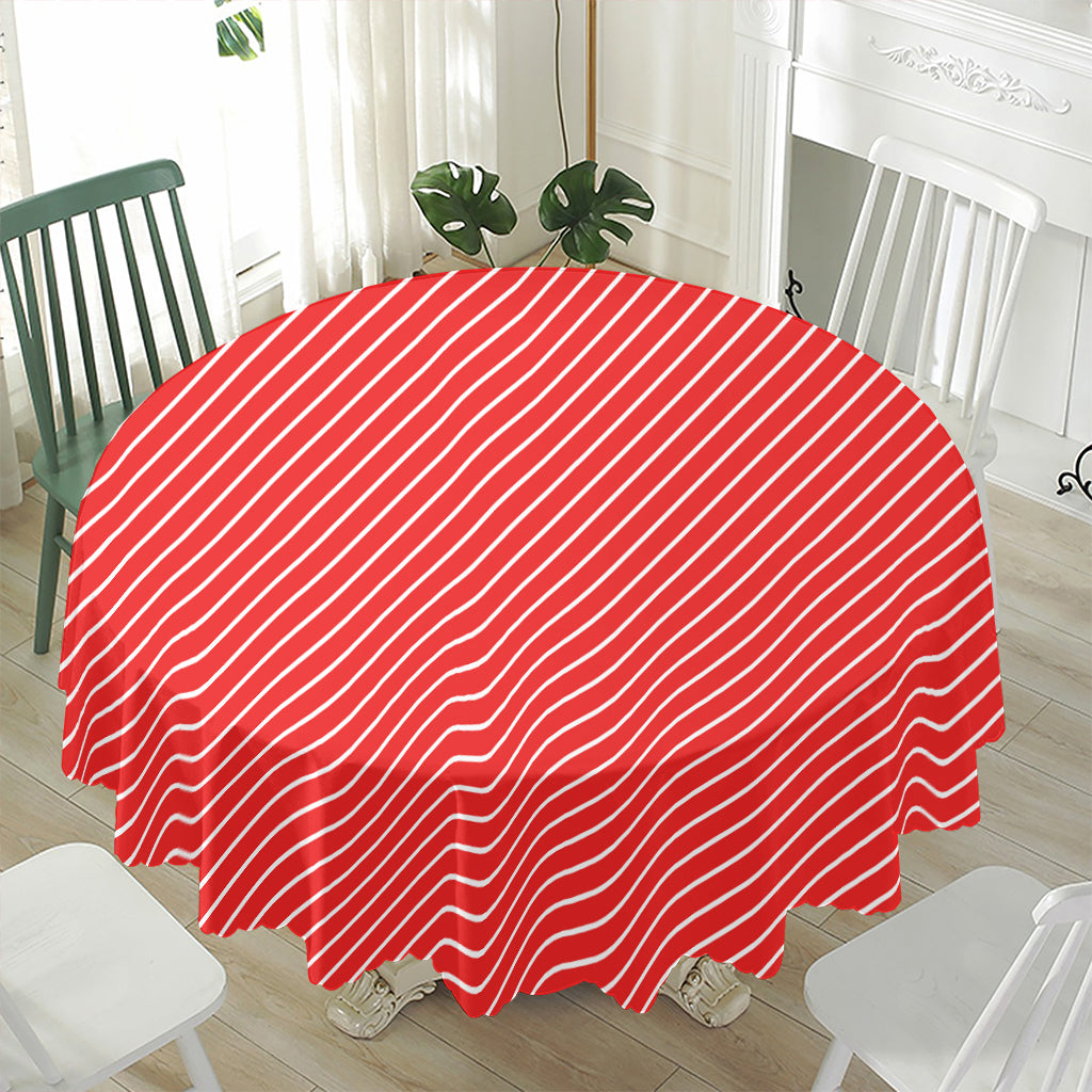 Candy Cane Striped Pattern Print Waterproof Round Tablecloth