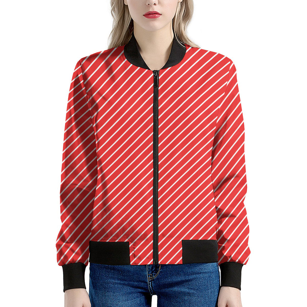 Candy Cane Striped Pattern Print Women's Bomber Jacket