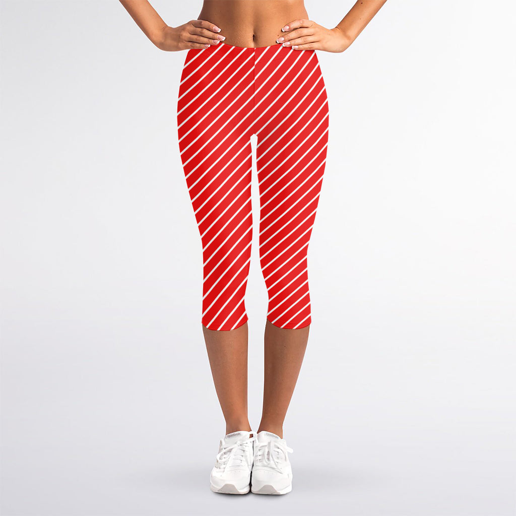 Candy Cane Striped Pattern Print Women's Capri Leggings