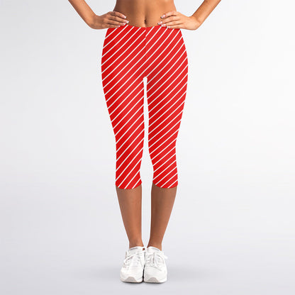 Candy Cane Striped Pattern Print Women's Capri Leggings