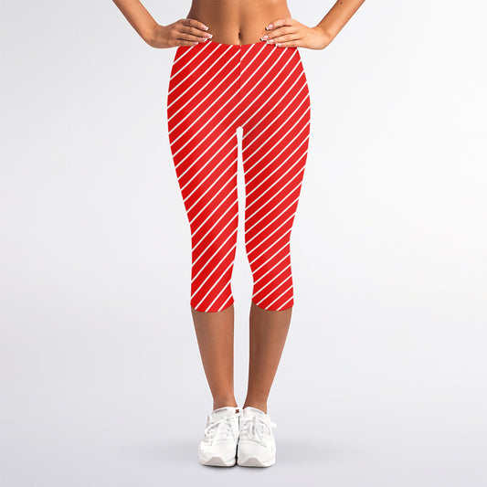 Candy Cane Striped Pattern Print Women's Capri Leggings