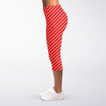 Candy Cane Striped Pattern Print Women's Capri Leggings
