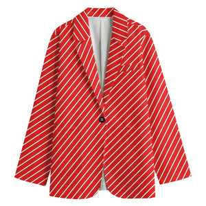 Candy Cane Striped Pattern Print Women's Cotton Blazer