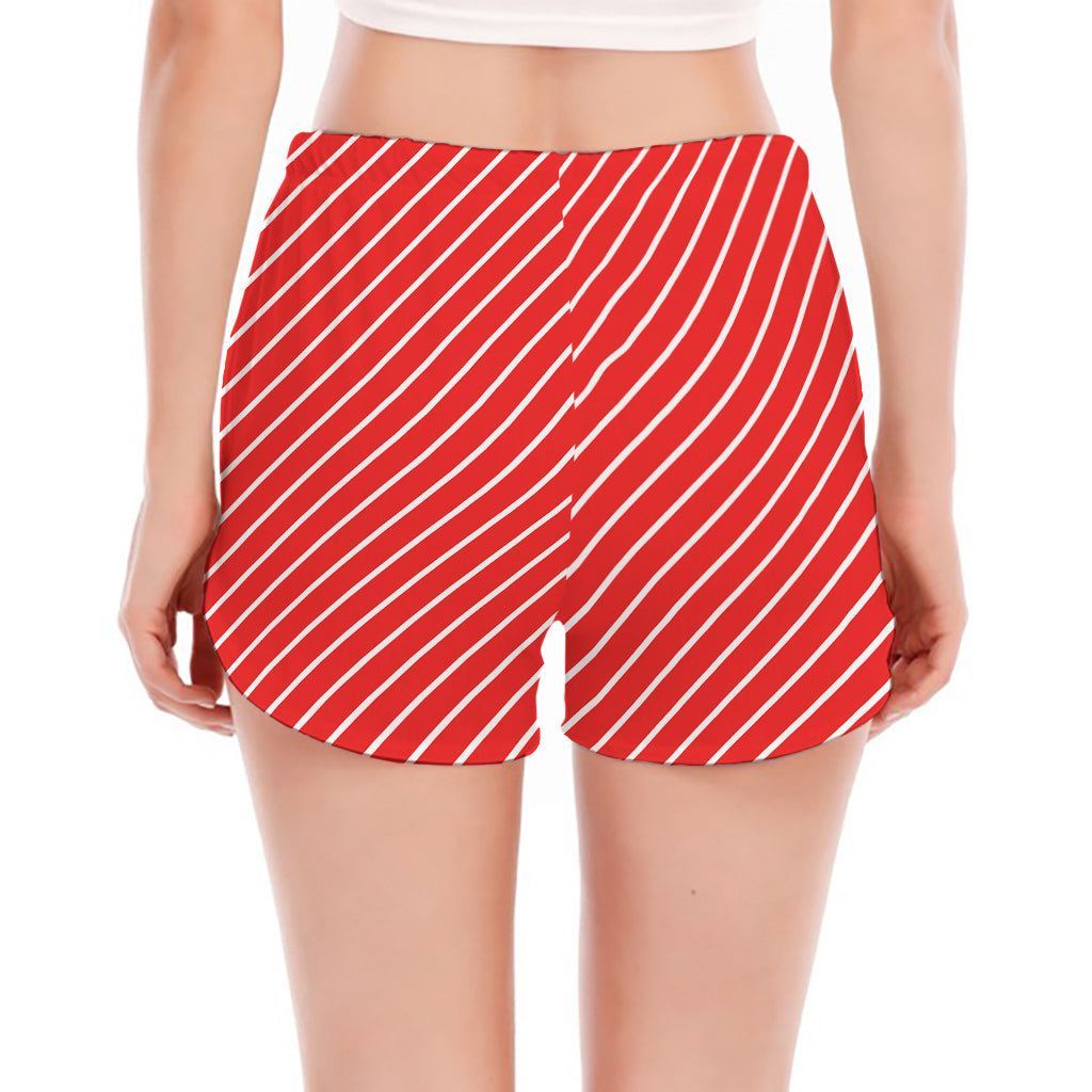 Candy Cane Striped Pattern Print Women's Split Running Shorts