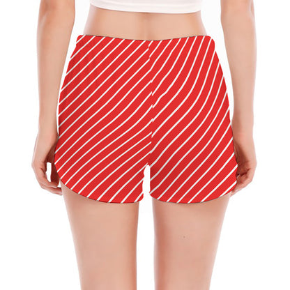 Candy Cane Striped Pattern Print Women's Split Running Shorts