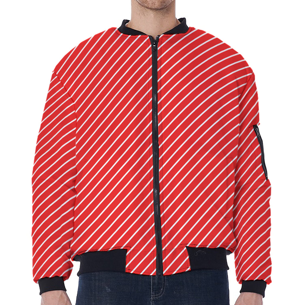 Candy Cane Striped Pattern Print Zip Sleeve Bomber Jacket