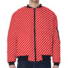 Candy Cane Striped Pattern Print Zip Sleeve Bomber Jacket