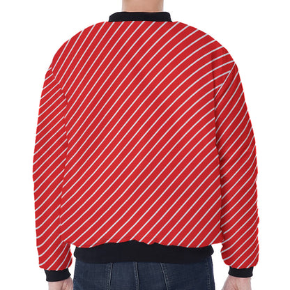 Candy Cane Striped Pattern Print Zip Sleeve Bomber Jacket