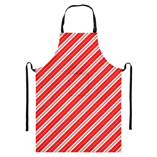 Candy Cane Stripes Pattern Print Bib Apron With Pocket
