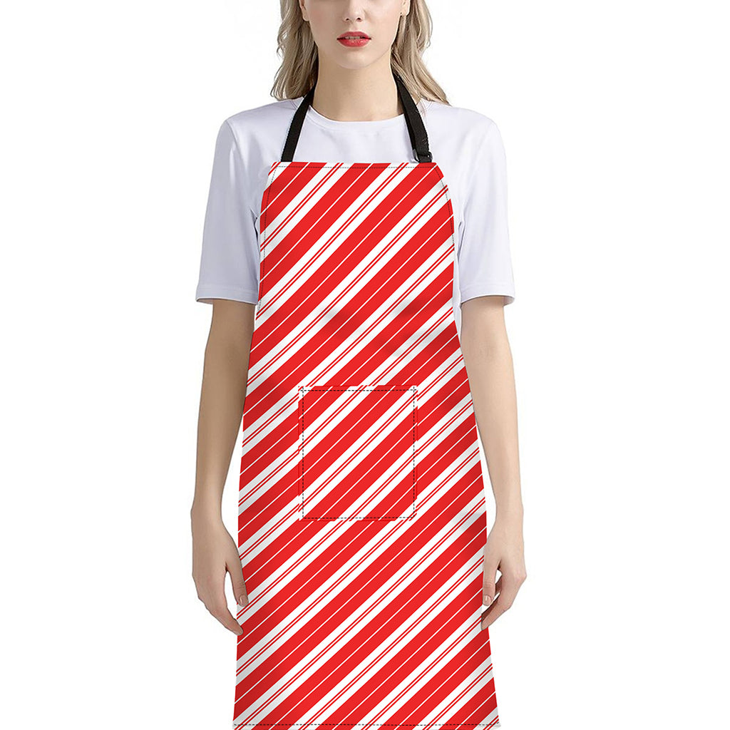 Candy Cane Stripes Pattern Print Bib Apron With Pocket