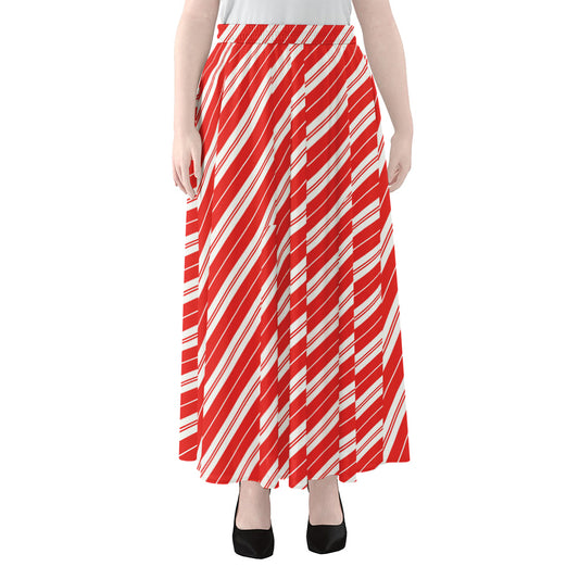 Candy Cane Stripes Pattern Print Chiffon Maxi Skirt