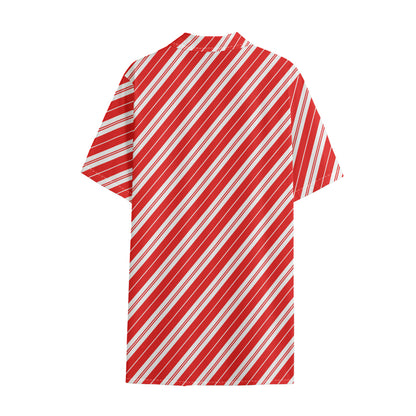 Candy Cane Stripes Pattern Print Cotton Hawaiian Shirt