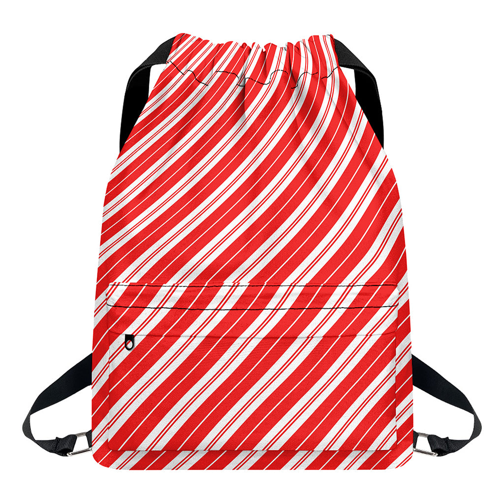 Candy Cane Stripes Pattern Print Drawstring Backpack