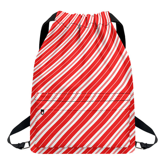 Candy Cane Stripes Pattern Print Drawstring Backpack