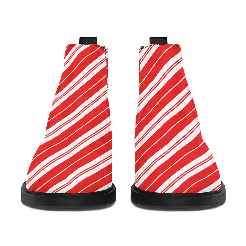 Candy Cane Stripes Pattern Print Flat Ankle Boots