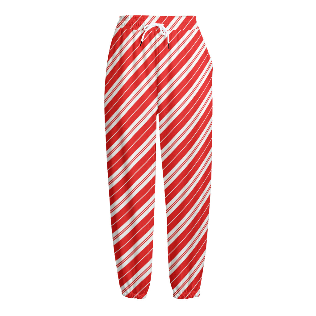 Candy Cane Stripes Pattern Print Fleece Lined Knit Pants